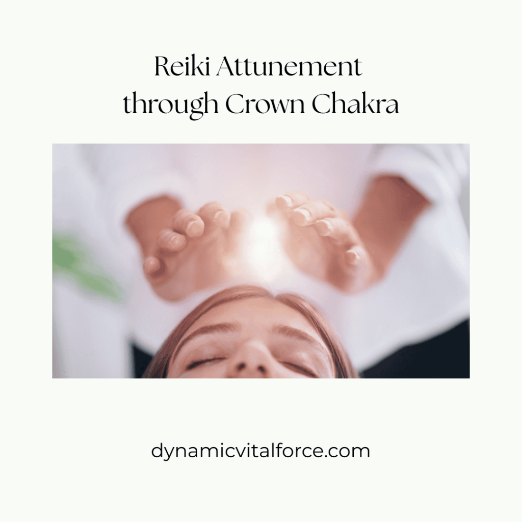 Balancing Crown Chakra during Reiki Woman getting Reiki Attunement on crown chakra from reiki master's hands