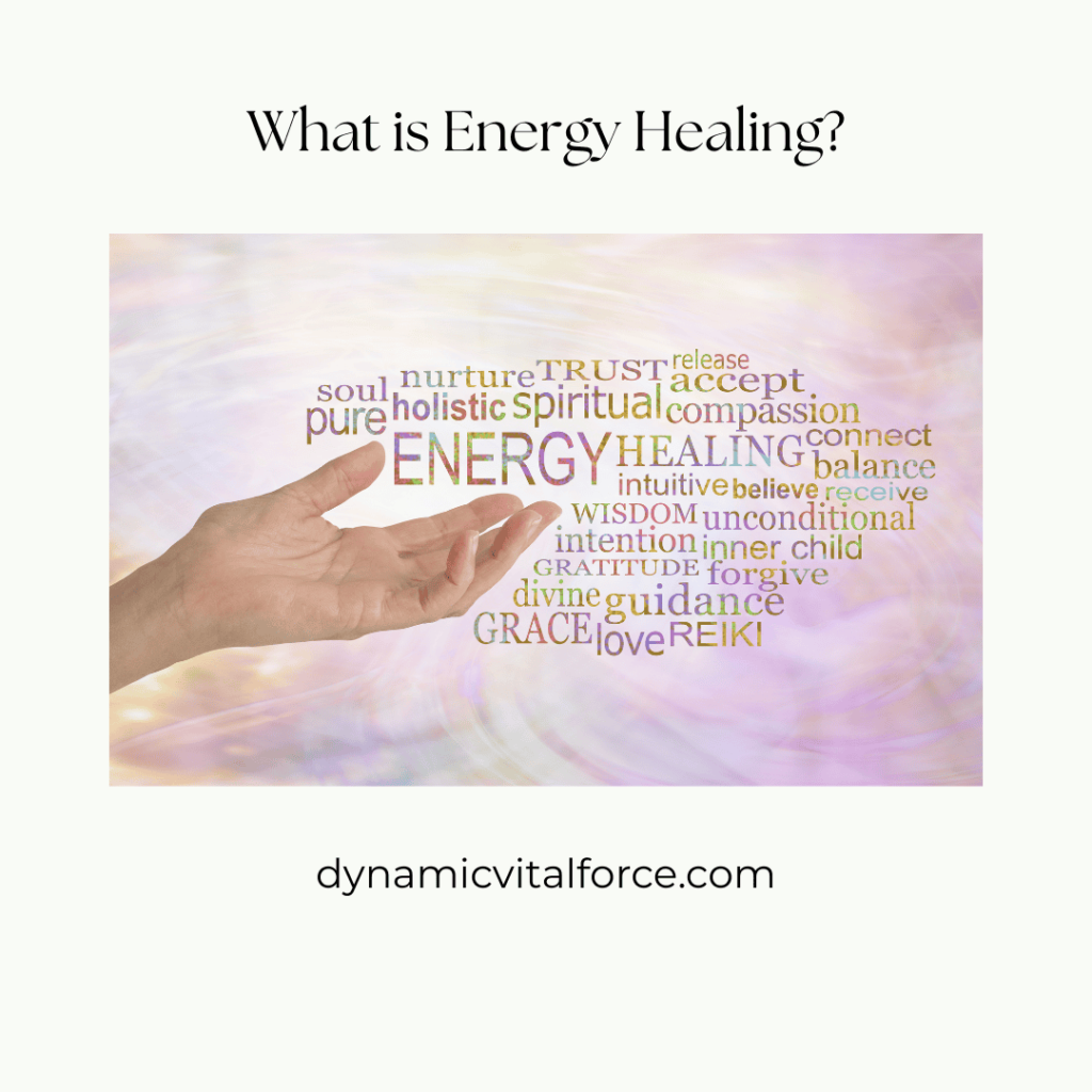 Hand with the different phrases of energy healing